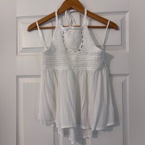 Large Sam & Sim Halter tank NWT white crochet detail halter top